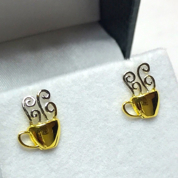 14KT GOLD-PLATED STERLING SILVER Coffee Cup Studs - Picture 3 of 11